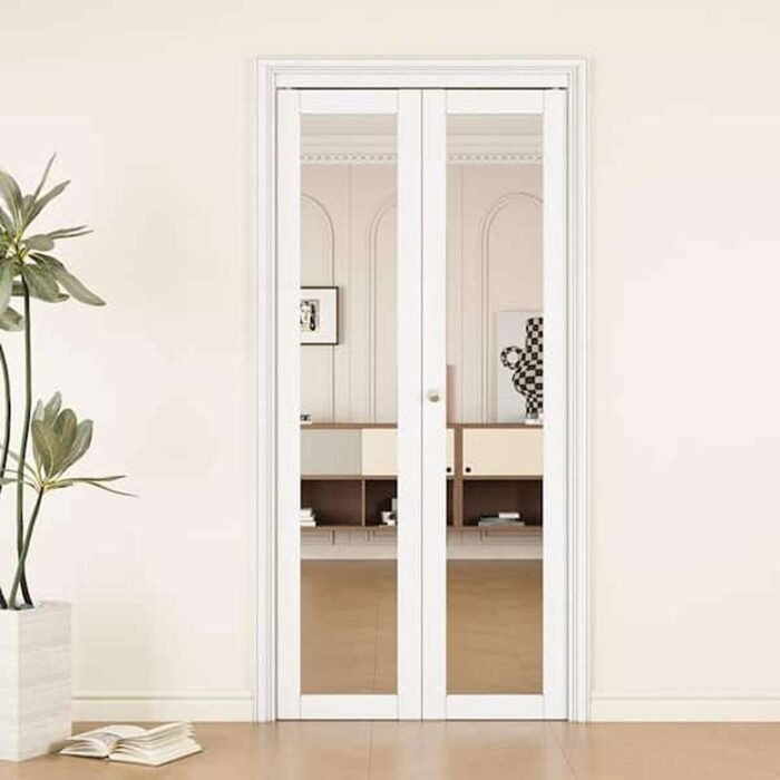 36 in. x 80 in. 1-Lite Mirror Glass and Solid Core White Finished MDF Interior Closet Bi-Fold Door with Hardware