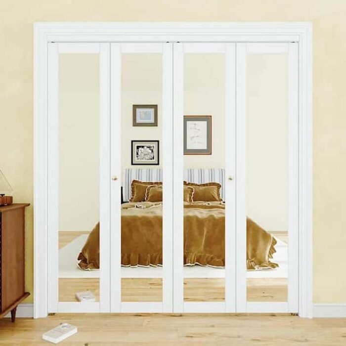 72 in. x 80 in. 1-Lite Mirrored Glass and Solid Core White Finished MDF Interior Closet Bi-fold Door with Hardware